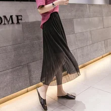 Женская однотонная плиссированная юбка с завышенной талией; сезон весна-лето года; модная длина до середины икры в консервативном стиле в винтажном стиле