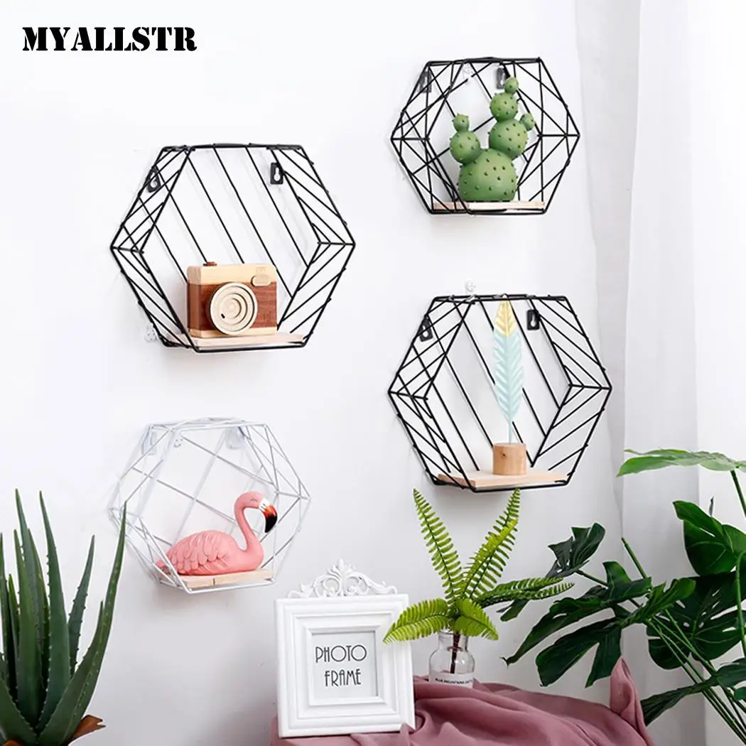 

Modern is Rack of Out Nordic-Style durable Hollow sturdy Home iron Iron Hexagon Stand it Storage Wall Hexagon Made Art