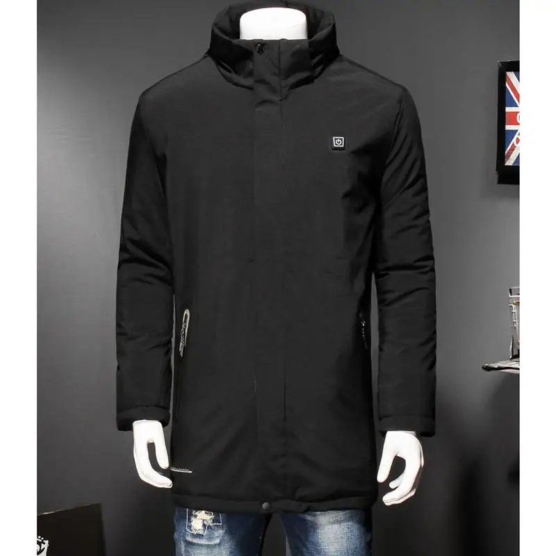 

2018 Smart Heating Cotton Men's Long Hooded Cotton Suit Plus Fertilizer To Increase Men's Cotton Jacket For Riding Sports