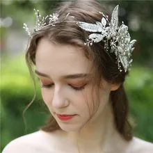 Роскошная Серебряная корона с листьями, полный жемчуг, свадебная тиара, повязка на голову, ручная работа, свадебный головной убор, аксессуары для волос