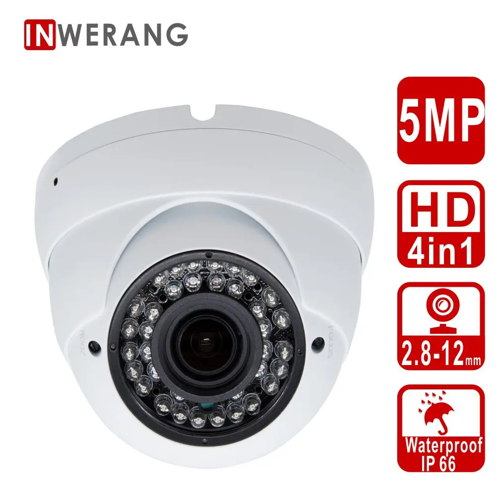 

Inwerang HD 5MP 4in1 Dome Security Camera, 2.8-12mm Varifocal Lens Ourdoor/Indoor 100ft Infrared Distance, IP66 Day&Night Vision