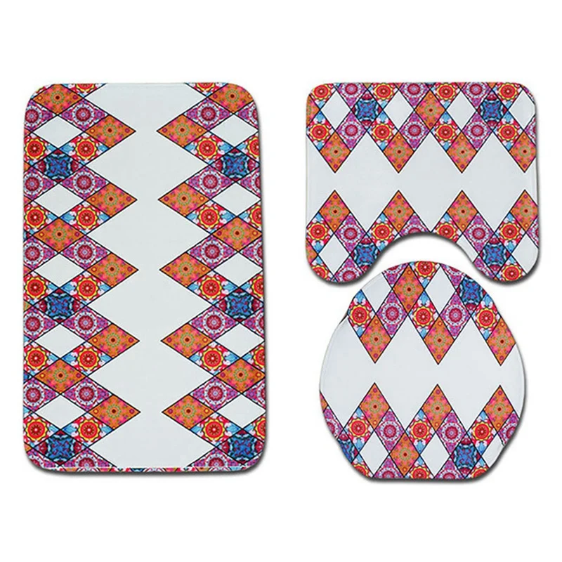 4Pcs Non Slip Toilet Polyester Cover Mat Set Bathroom Shower Curtain