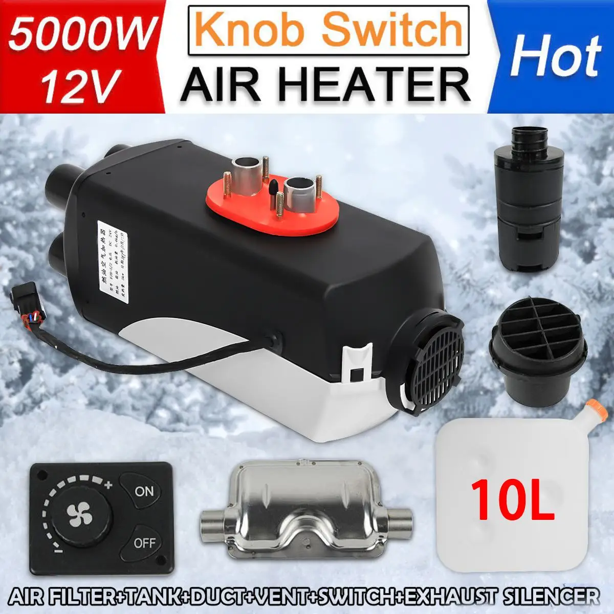 

Car Heater 5KW 12V Diesels Air Parking Heater Vehicle 4 Holes Heater Fan for SUV Truck Boat Van MotorHome with Exhaust Silencer