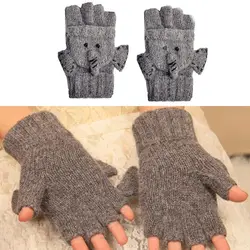 1 пара; теплые женские Зимние перчатки на пол пальца перчатки животное, в форма слона Симпатичные утепленные шерстяные перчатки ручная