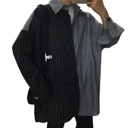 Новая модная женская мужская рубашка с длинным рукавом, v-образным вырезом, черно-белая, с цветными блоками, полосатая блузка, топ унисекс