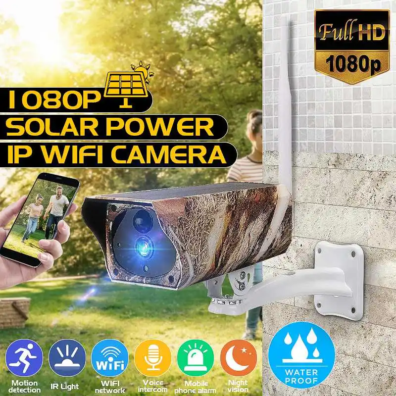 

1080P HD Wifi Wireless IP Camera Home Security Surveillance Waterproof Outdoor Solar Camera IR Night Vision Two Way Audio Cam