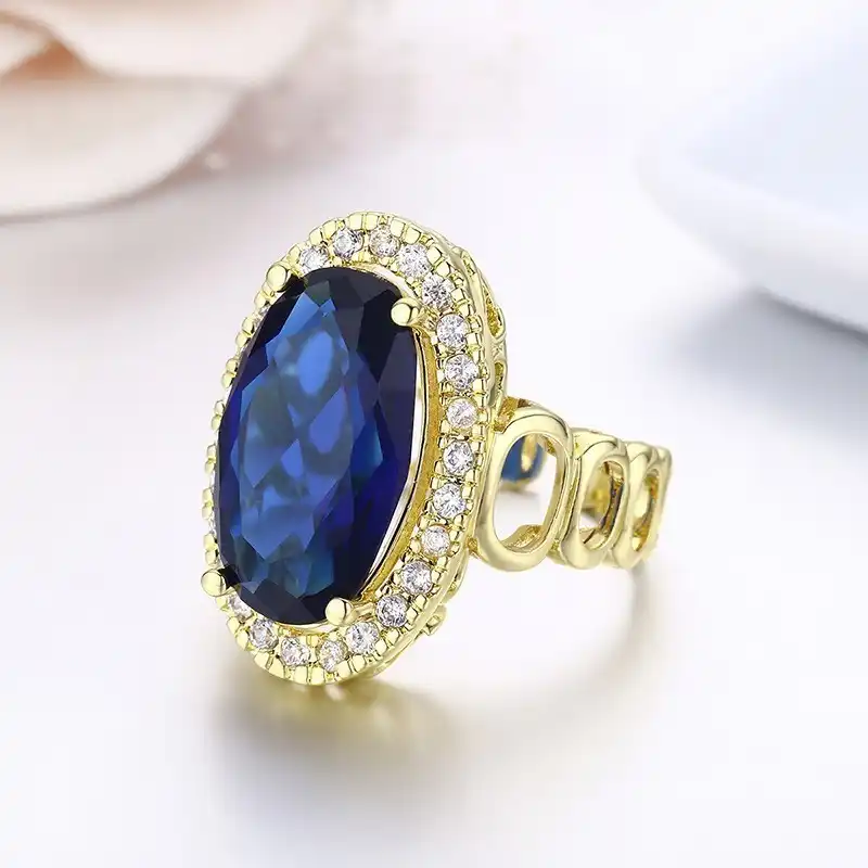 Большой великолепный браслет с овальным камнем Коктейльные эффектные кольца для женщин Роскошные регулируемые украшения для пальцев желт...