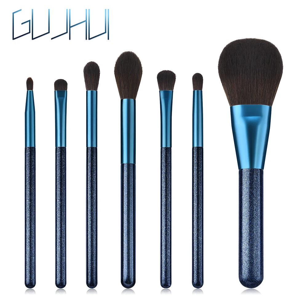 

GUJHUI 7Pcs Sapphire Blue Makeup Brushes Set Eye Shadow Foundation Powder Make Up Brush Cosmetic Beauty Tool free shipping