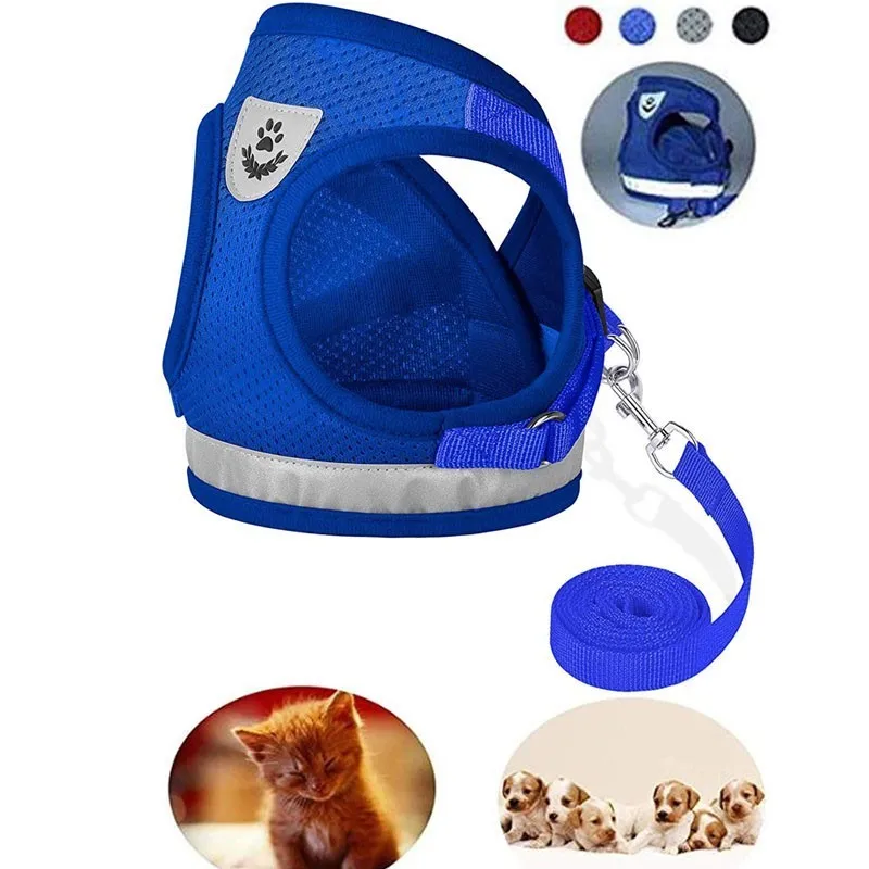 

Dog Harness for Chihuahua Pug Small Medium Dogs Nylon Mesh Puppy Cat Harnesses Vest Reflective Walking Lead 1.2M Leash