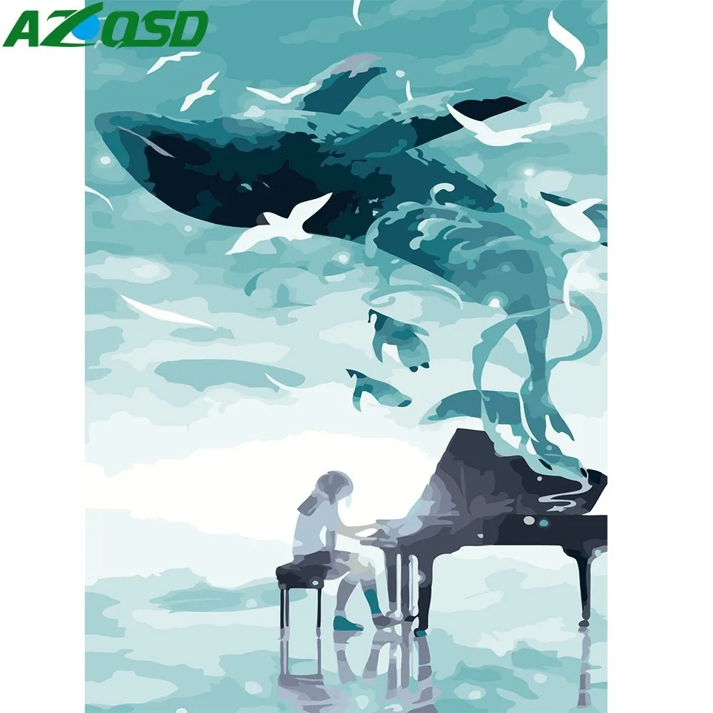 AZQSD DIY абстрактная масляная краска ing Play The Piano paint ing By Numbers Whale paint Холст Картина Ручная Краска ed Современная A230