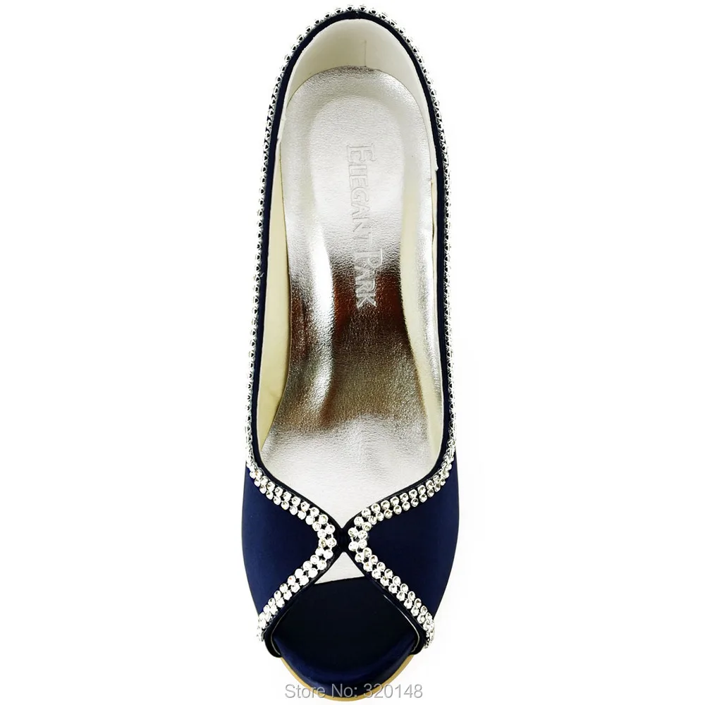 

Woman Shoes High heel platform Prom Dress Pumps Navy Blue Satin Lady female bridesmaid Bride Bridal Wedding Shoes Ivory EP11083