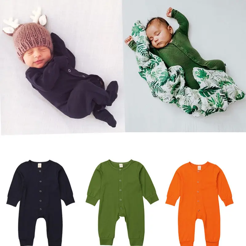 Soft Cotton Baby Boy Girl Unisex Rompers Button Down Jumpsuit Playsuit Outfits