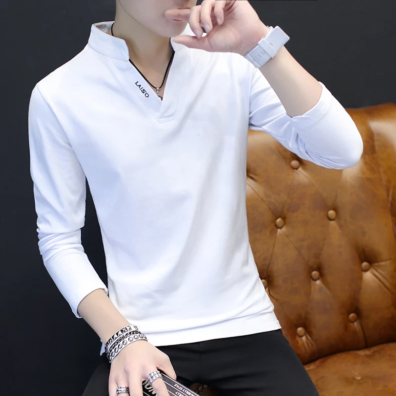 

2019 high-quality men's Polo shirt slim fit solid Polo shirt long sleeve stand-up shirt sportswear 5XL