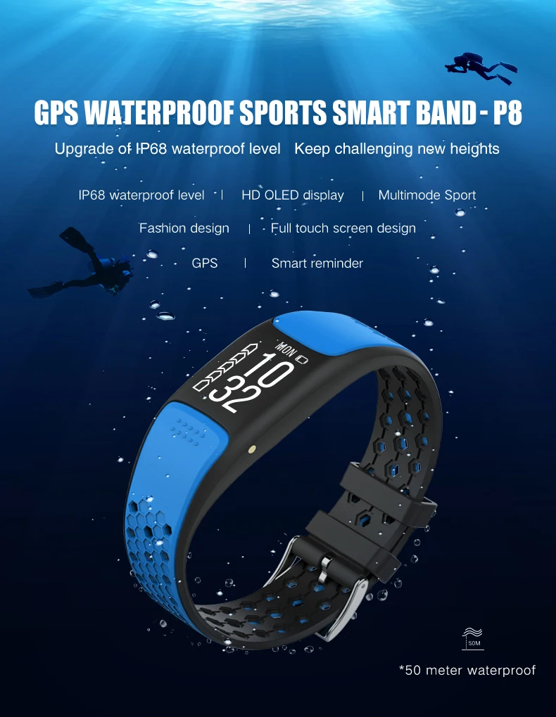 

Built in GPS Waterproof ip68 swimming sport smart bracelet watch smartband fitness tracker wristband pulseira inteligente band