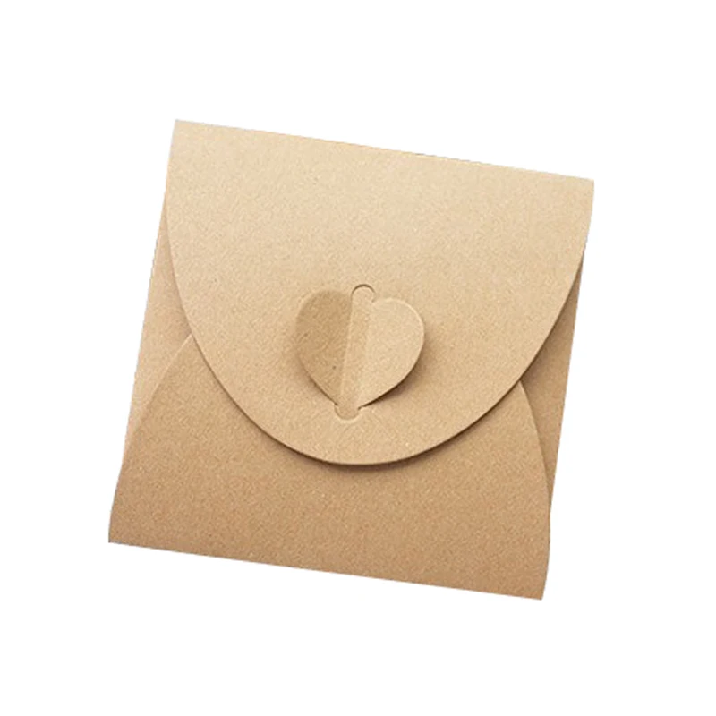 10 шт./лот, Винтажный конверт из крафт-бумаги с пряжкой в форме сердца для хранения компакт-дисков и фотографий, пригласительный конверт для поздравительной открытки, сумка PM004