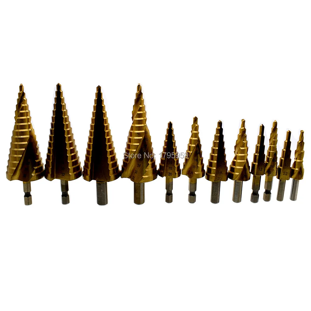 12pcs Step Drill Bit Wood Metal Plastic Drilling Hole 1/4" Hex Shank