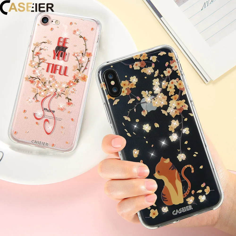 CASEIER Cat Чехол для Телефона iPhone X 5 5S SESoft силиконовый блестящий чехол с зыбучим