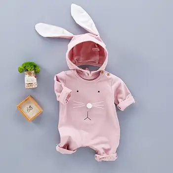 

Infant Baby Girl Long Sleeve Jumpsuit Newborn Cotton Hooded Romper With Long Bunny Ears Shape Hat Photography Indoor Suit