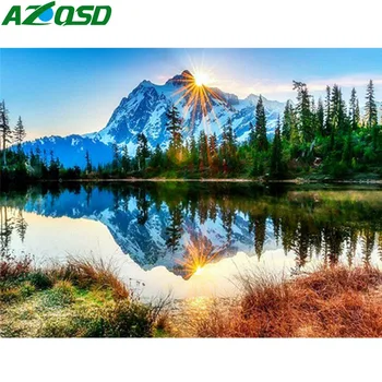 

AZQSD Diamond Painting Landscape Lake Picture Of Rhinestones Home Decor Diamond Embroidery Sale Scenic Handicraft Gift Wall Art