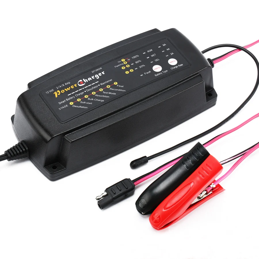 

AC 220-240V to DC 12V 2A 4A 8A Smart Automatic 7 Stages Battery Charger For Automobile Motorcycle Battery