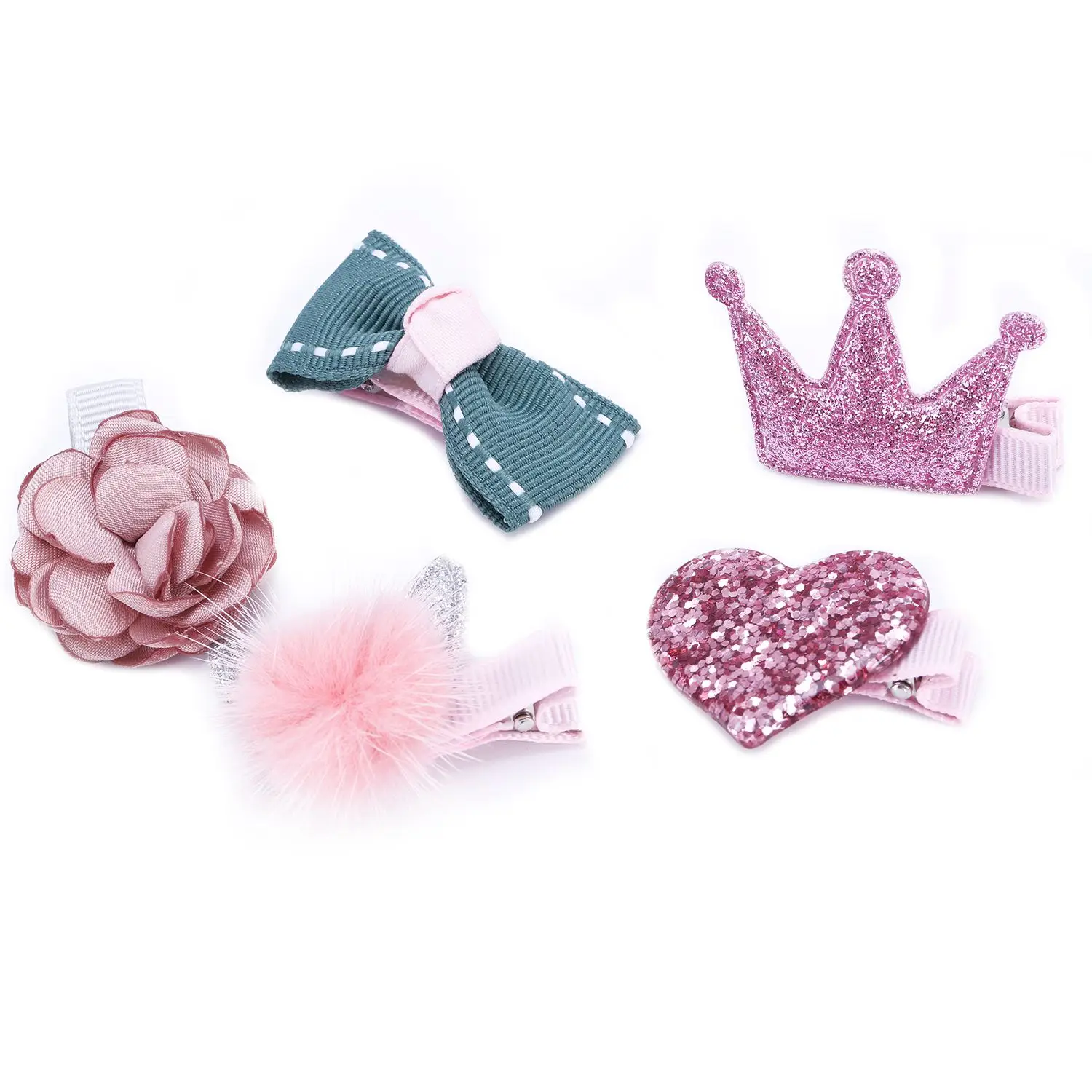 

5 Pcs Cute Baby Girls Hair Clips Handmade Fabric Bowknot Crown Hairpins Toddler Children Kids Hair Accessories Kit #5