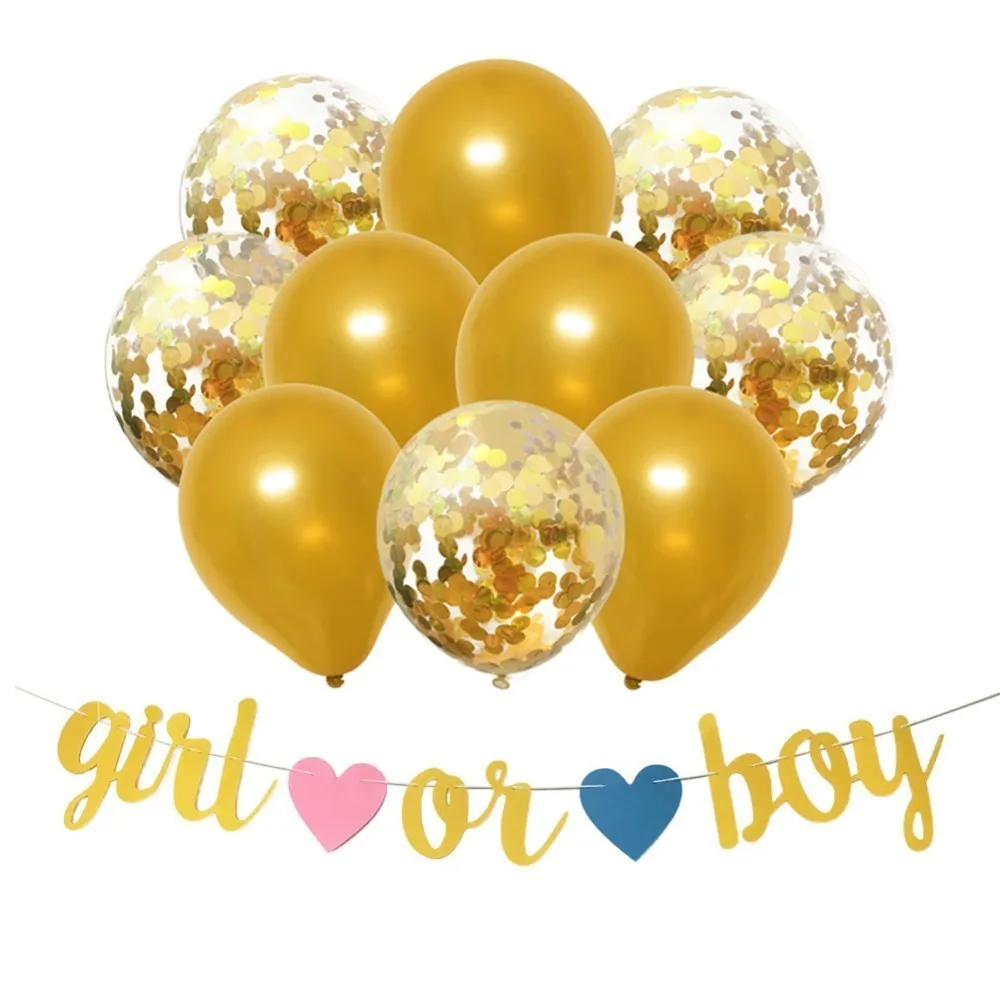 

11pcs Baby Shower Boy Girl Party Decorations With Latex Balloons Confetti Baloon Hanging Banner Baby Gender Reveal Party Decor