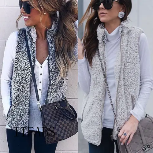 

HIRIGIN Pop Women Vest Winter Warm Outwear Casual Fleece Faux Fur Zipper Sherpa Jacket Lady Coat Fashion Clothes