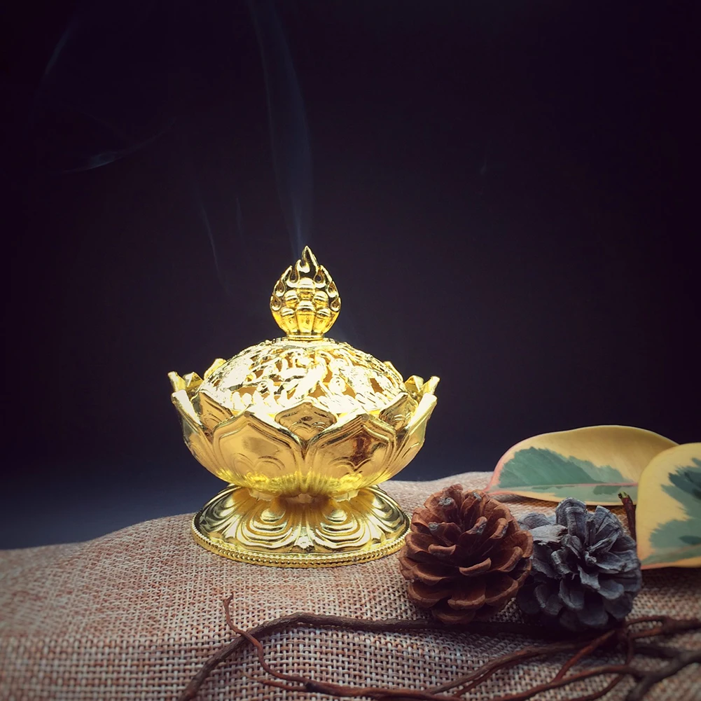 Chinese Buddha Alloy Incense Burner Lotus Flower Holder Handmade Censer for Buddhist Home Office Decoration | Дом и сад