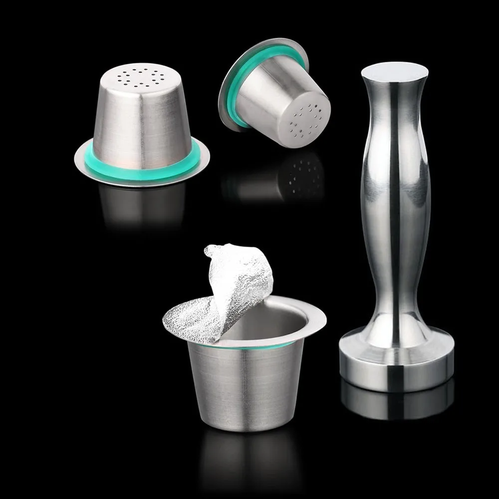 

6PCS Reusable Stainless Steel Nespresso Refillable Coffee Capsule Refilling Cup Filter Nespresso Machine Maker Pod With 120 Lids