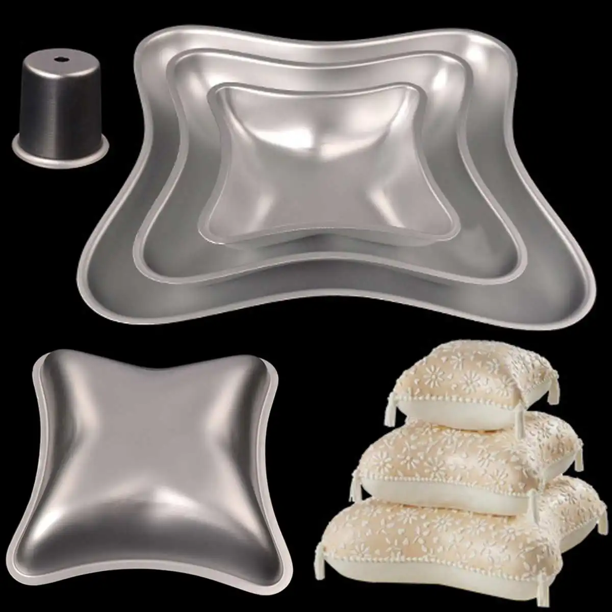 3Pcs Pillow Shape Aluminum Alloy Cake Mold Cupcake Silicone Large Cake