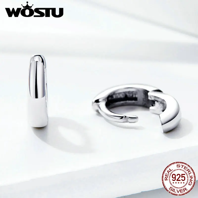 Женские серьги кольца WOSTU круглые из стерлингового серебра 925 пробы с круглыми