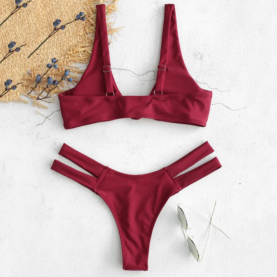 zaful tie front padded bikini set