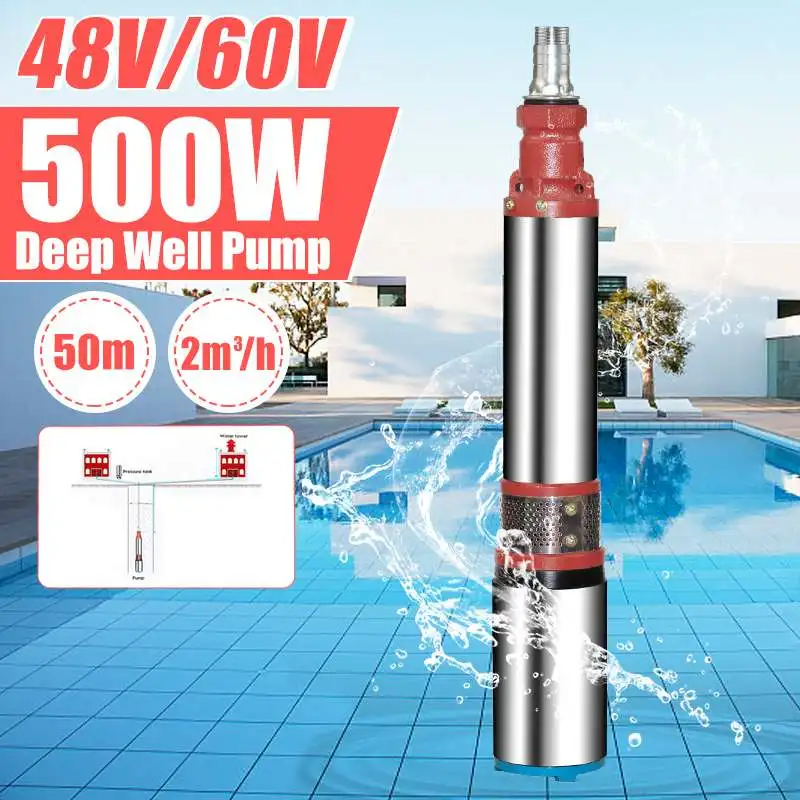 

High Lift 50m 500W DC 48V/60V Universal Solar pump Deep Well Submersible Pump for Home Garden Water Transfer Solar Pump