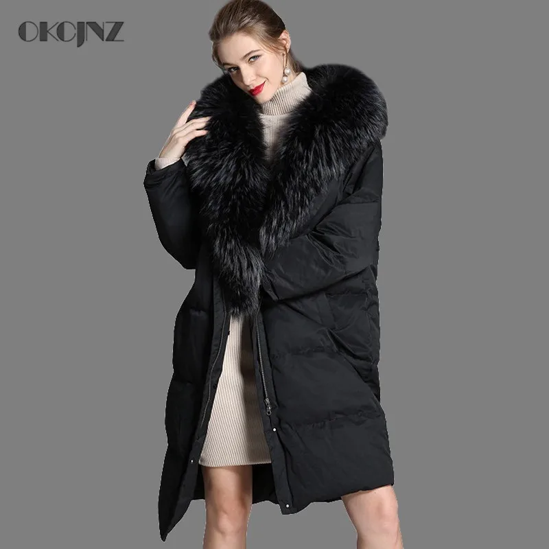

Thick Warm 2019 White Duck Down Jacket Women Winter Raccoon Fur Parka Goose Feather Coat Long Plus Size Outerwear Black Okq052