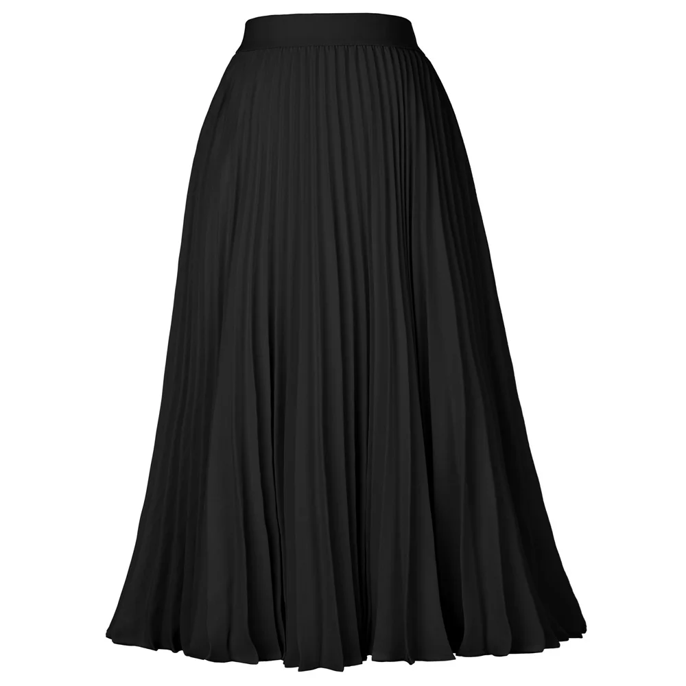 

Kate Kasin Long Skirt Women Summer Party Elegant Skater Skirts Solid Stylish High Waist Pleated Swing A-Line Skirt Sundress A30
