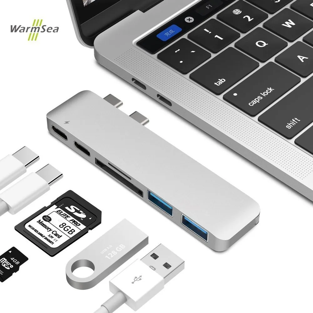 

Thunderbolt 3 USB C Hub Type C Adapter Dongle combo for 2016 2017 MacBook Pro 13 15 inch USB-C Micro SD TF 2 Type-C USB 3.0