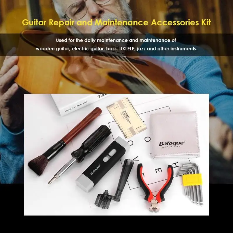 

Baroque Guitar Repair Maintenance Accessories Kit Tool Bags Measuring Ruler contains a variety of patent tools 6 in one screwdri