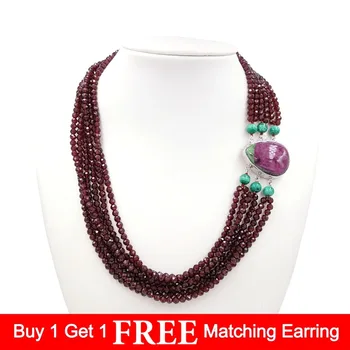 

Lii Ji Gemstone Natural Shining Garnet,Malachite,Ruby and Zoisite 925 Sterling Silver Drop shape Pendant Clasp Fine Necklace