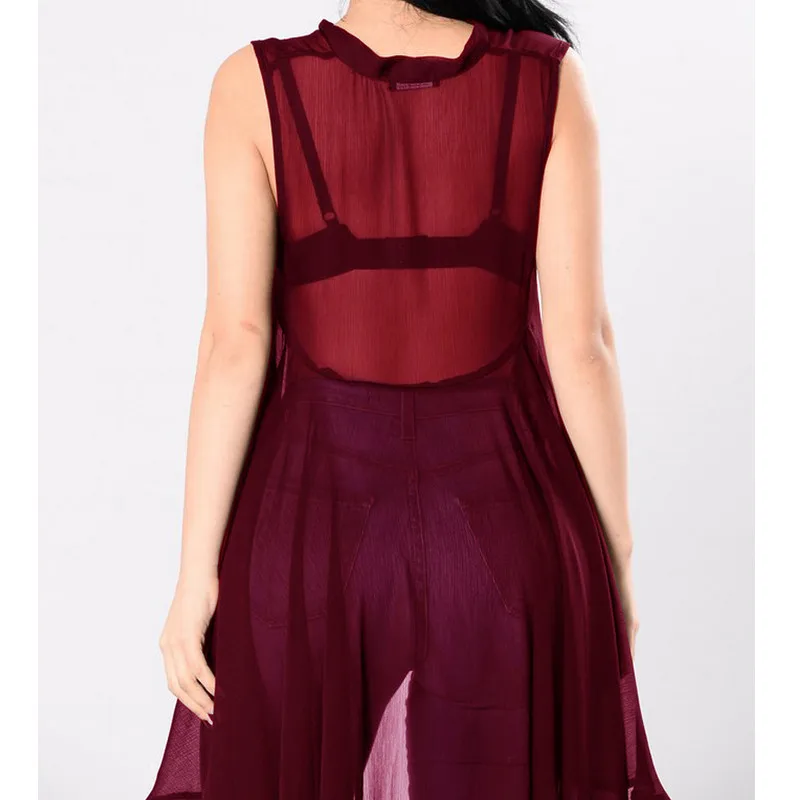 Summer Womens Sexy Blouse Tops See Through Irregular Sleeveless Loose Blouse Casual Shirt Lace Bowknot Sheer Tops Black Red Summer Womens Sexy Blouse Tops See Through Irregular Sleeveless Loose Blouse Casual Shirt Lace Bowknot Sheer Tops Black Red
