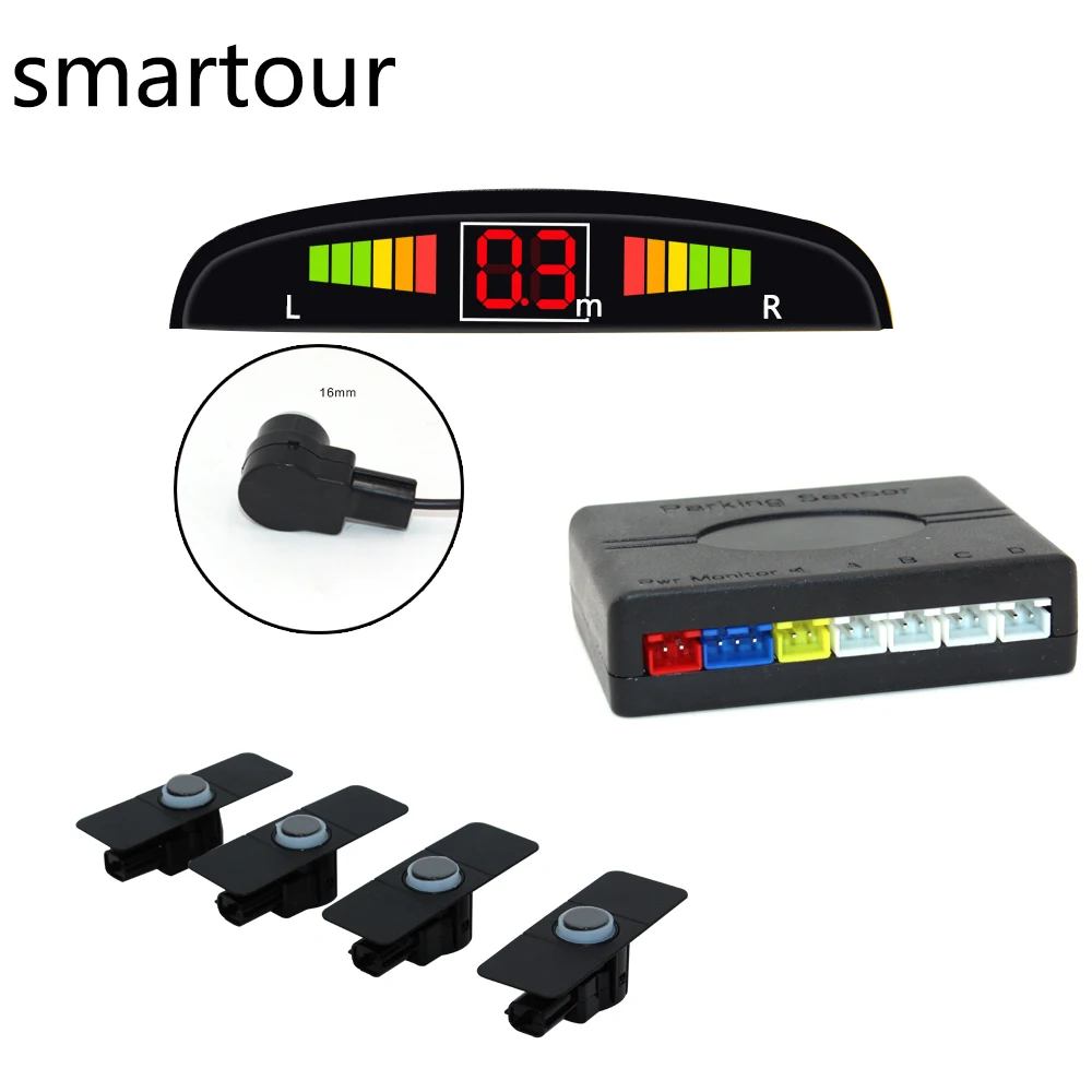 

Smartour Car Parking Sensors Parktronics 13mm Flat Sensors Reverse Backup Radar Led Sound Buzzer Alarm Sound