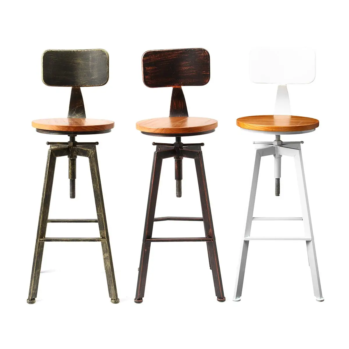 

Retro Industrial Bar Chair Stool Adjustable Wood Iron Stool 360 Degree Rotating Counter Lift High Chair Home Bar Decor 3 Colors