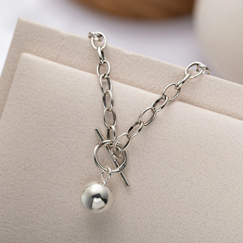 Винтажное ожерелье в стиле панк, 925 пробы, серебряная большая цепочка, подвеска в виде шара, с пряжкой, колье, ожерелье для женщин, подарок, Черная пятница