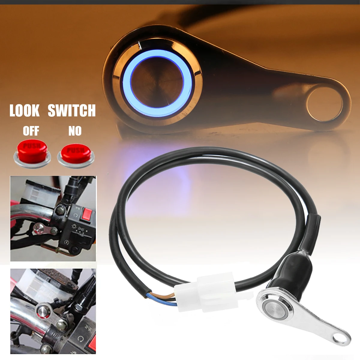 

Mayitr 1pc Motorcycle Handlebar Light Push Button Switch ON-OFF Mount With LED Lamp Waterproof 12V