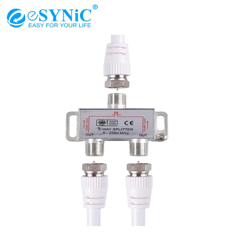 

eSYNiC 2 Way Splitter Coax Cable Satellite TV Receiver Bi-Directional MoCA 5-2500MHz F Inline Joiner Connector Aerial Broadband