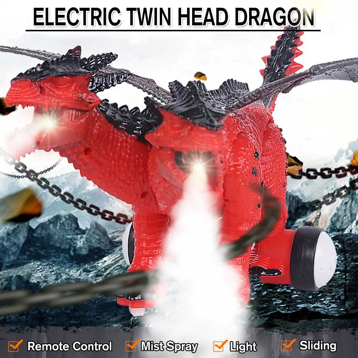 

RC Double Head Spray Dragon fog Dinosaur Remote Control Eyes Sounds Making Fun Electric Simulation Toys Boys Gift Lifelike Toy