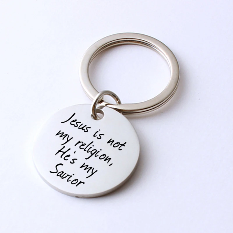 

Fashion Stainless Steel Key Chains Lettering Jesus is not My Religion He's My Savior Keyrings Christian Gift Jesus Keychain