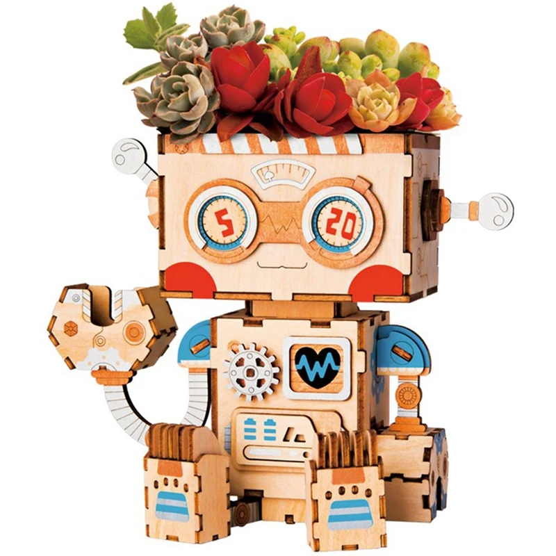 Robotime 3D Деревянный робот головоломка креативная коробка для хранения цветочных