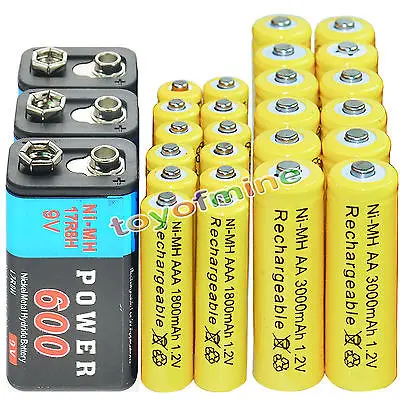 Kopen 9 V 600 mAh + AA 3000 mAh + AAA 1800 mAh 1.2 V NI MH Oplaadbare Batterij geel