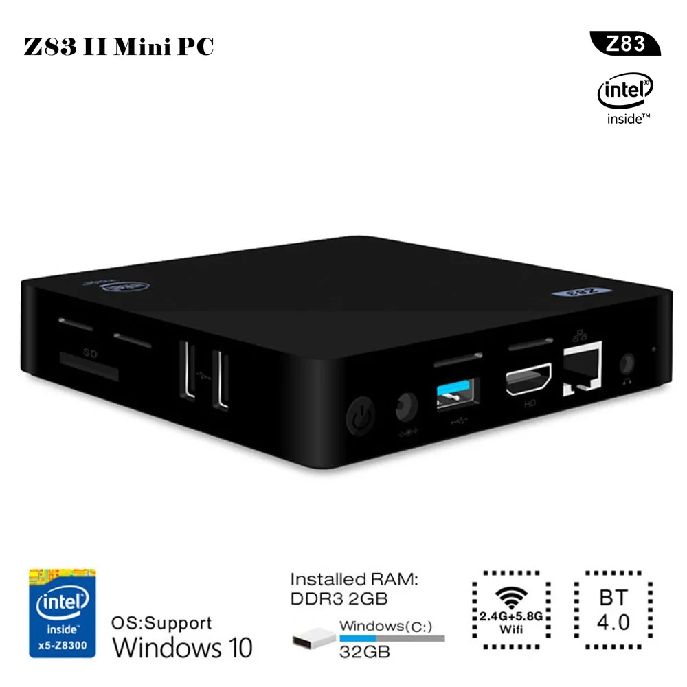 

Z83II Mini PC TV Box Intel Atom x5-Z8350 Quad Core Windows 10 2.4G/5.8G WiFi 2GB RAM 32GB ROM Set Top Box Media Player