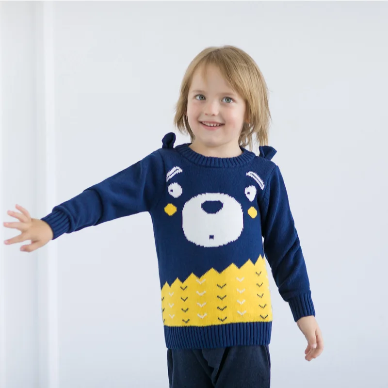 

New Arrivals Winter Cute Bear Pattern Tops for Baby Boy Kids Sweater Toddler Coats Tops Children Knitted Outwear Clothes 1-6 Y